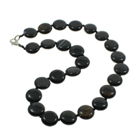 Black Agate Necklace, zinc alloy lobster clasp, Flat Round, natural Approx 17 Inch 