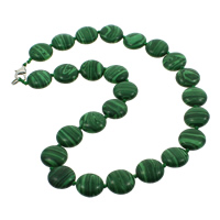 Малахит бисера ожерелье, малахит, цинковый сплав Замок-карабин, Плоская круглая форма, синтетический длина:Приблизительно 17 дюймовый, продается Strand