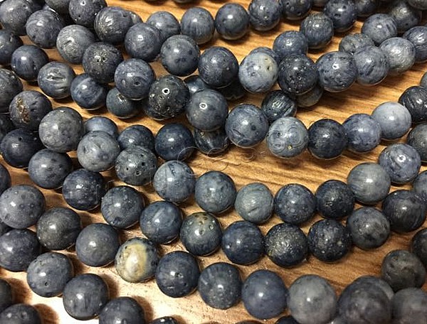 Perles en corail naturel, Rond, normes différentes pour le choix, bleu, Trou:Environ 1-2mm, Longueur:Environ 16 pouce, Vendu par brin