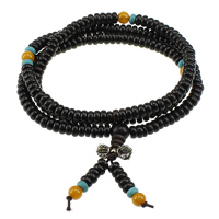 Wrist Mala, Black Sandalwood, with Elastic Thread & Resin & Zinc Alloy, antique silver color plated, Buddhist jewelry & , 2.5-  6mm, 8mm  Approx 26 Inch, Approx 