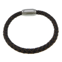 bracelet de cordon en PU , cuir PU, acier inoxydable fermoir magnétique 6mm Environ 8 pouce, Vendu par brin