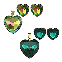 Fashion Stainless Steel Jewelry Sets, pendant & earring, with Crystal, Heart, gold color plated, faceted Approx 
