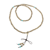 108 Mala Beads, Aloewood, with nylon elastic cord & turquoise & Zinc Alloy, Round, Buddhist jewelry, beige 7mm Approx 25 Inch 