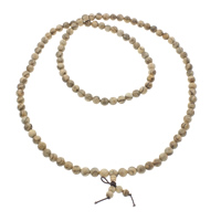 108 Perlen Mala, Huhn Wingwood, mit elastische Nylonschnur, rund, buddhistischer Schmuck, gelb, 8mm, Länge:ca. 35 ZollInch, 108PCs/Strang, verkauft von Strang