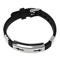 Silicone Stainless Steel Bracelets, with Silicone, adjustable, black  10mm Approx 9 Inch 