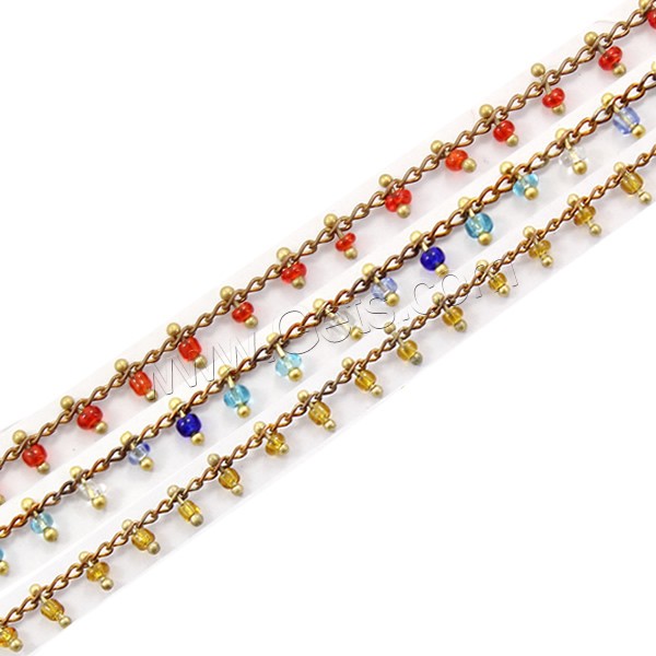 Glass Seed Beads Chain, with Brass, plated, handmade, more colors for choice, 1.5x2x0.5mm, 2mm, 5mm, Sold By m