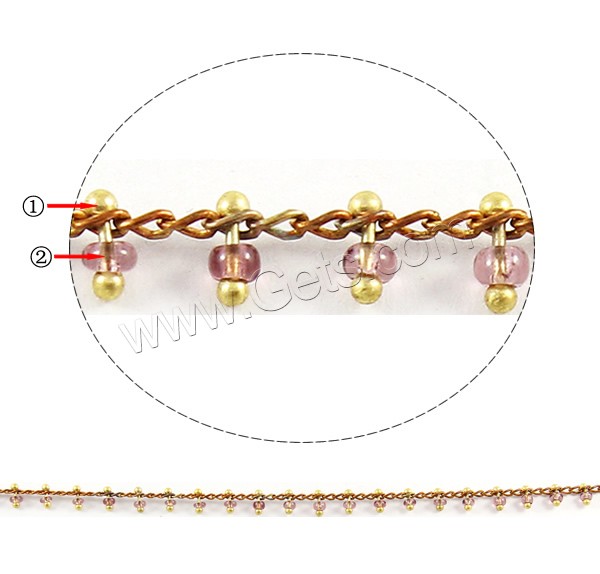 Glass Seed Beads Chain, with Brass, plated, handmade, more colors for choice, 1.5x2x0.5mm, 2mm, 5mm, Sold By m
