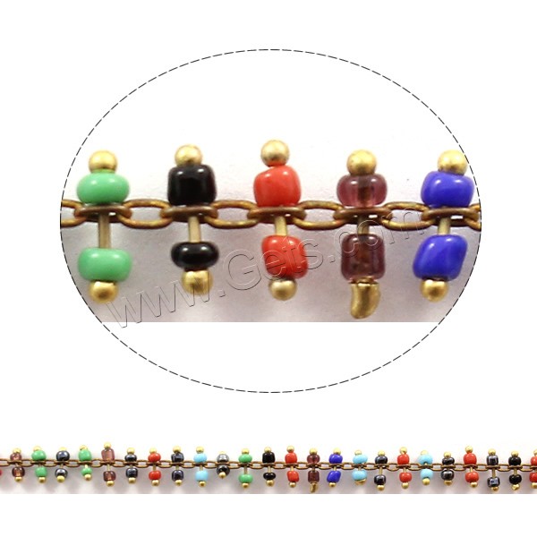 Glass Seed Beads Chain, with Brass, plated, handmade, more colors for choice, 1.5x2x0.5mm, 2x3mm, 7mm, Sold By m