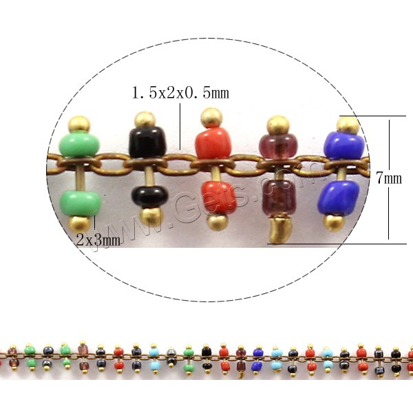 Glass Seed Beads Chain, with Brass, plated, handmade, more colors for choice, 1.5x2x0.5mm, 2x3mm, 7mm, Sold By m