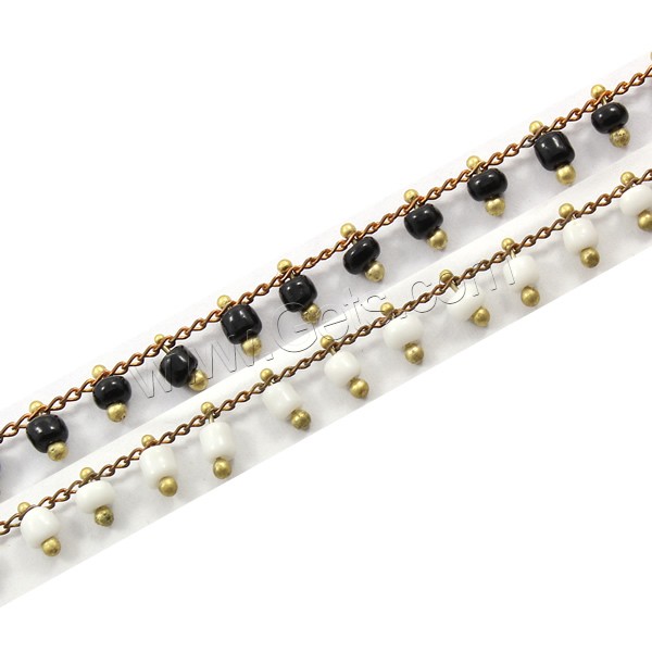 Glass Seed Beads Chain, with Brass, plated, handmade, more colors for choice, 2x3x0.5mm, 3x4mm, 7mm, Sold By m