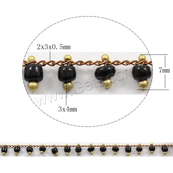Glass Seed Beads Chain, with Brass, plated, handmade, more colors for choice, 2x3x0.5mm, 3x4mm, 7mm, Sold By m