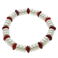 South Sea Shell Bracelets, Natural Coral, with South Sea Shell, Rondelle, natural, red Approx 6.5 Inch 