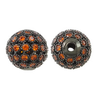 Perles zircon Micro Pave cubes, laiton, Rond, ionique noire, pavé de micro zircon & creux, orange rougeâtre Environ 1.5mm, Vendu par PC