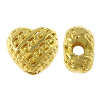 Cubic Zirconia Micro Pave Brass Beads, Heart, real gold plated, hollow Approx 2mm 