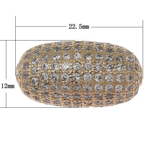 Cubic Zirconia Micro Pave Brass Beads, Oval, plated, micro pave cubic zirconia, more colors for choice, 22.5x12mm, Hole:Approx 2mm, Sold By PC