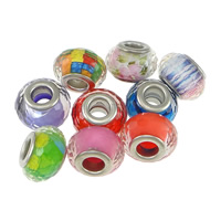 Perles European en plastique, tambour, Placage de couleur platine, noyau double en laiton sans filetage & facettes, plus de couleurs à choisir Environ 5mm, Vendu par PC