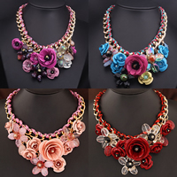 Fashion Statement Necklace, Zinc Alloy, with Nylon Cord & Crystal & Resin, Flower, gold color plated, curb chain & faceted 85mm Approx 17.7 