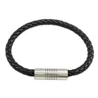 Männer Armband, PU Leder, Edelstahl Magnetverschluss, schwarz, 6mm, verkauft von Strang