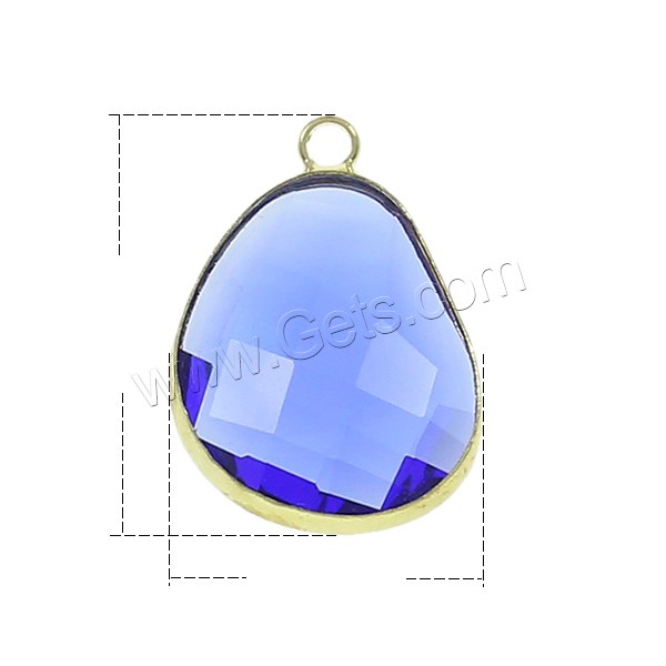 Crystal Brass Pendants, with Brass, Teardrop, gold color plated, different size for choice & faceted, Caribbean Blue, Hole:Approx 2mm, Sold By PC
