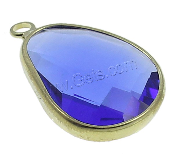 Crystal Brass Pendants, with Brass, Teardrop, gold color plated, different size for choice & faceted, Caribbean Blue, Hole:Approx 2mm, Sold By PC