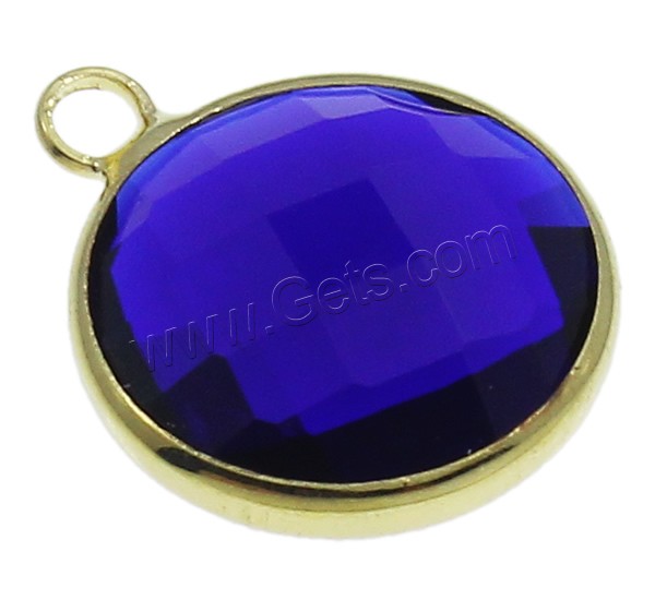 Crystal Brass Pendants, with Brass, Flat Round, gold color plated, different size for choice & faceted, Capri Blue, Hole:Approx 2mm, Sold By PC
