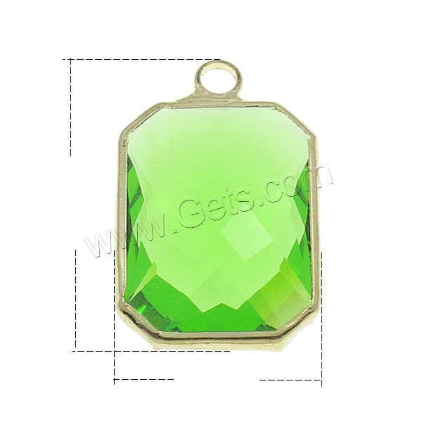 Crystal Brass Pendants, with Brass, Octagon, gold color plated, different size for choice & faceted, Crystal Green, Hole:Approx 2mm, Sold By PC