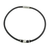 PU Leather Cord Necklace, with Stainless Steel black   6mm 