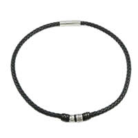PU Leather Cord Necklace, with Stainless Steel, plated black   6mm 