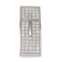 Cubic Zirconia Micro Pave Sterling Silver Connector, 925 Sterling Silver, Rectangle, with cross pattern & micro pave 63 pcs cubic zirconia & 2/2 loop Approx 