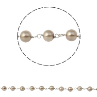 Glass Pearl Beaded Chain, with iron chain, Round Approx 1mm 