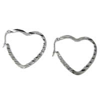 Stainless Steel Hoop Earring, Heart, original color 