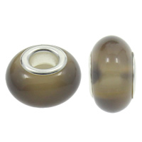 серый агат бусины Пандора, Круглая форма, натуральный, латунные Двухместный ядро без Тролль отверстие:Приблизительно 5mm, продается PC