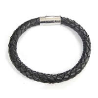 Men Bracelet, PU Leather, stainless steel magnetic clasp 8mm .5 Inch 