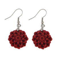Coral Drop Earring, Synthetic Coral, brass earring hook, Flower, platinum color plated 43mm 