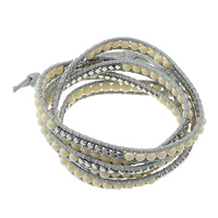 Wrap Bracelets, Waxed Nylon Cord, with Glass & Zinc Alloy, platinum color plated  & faceted, 7mm Inch 