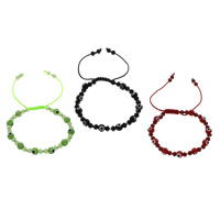 Connecteur de bracelet de Woven Ball, chalumeau, avec corde en nylon & cristal, Mauvais œil, fait à la main, réglable & facettes, plus de couleurs à choisir 6mm Environ 7.5 pouce, Vendu par brin