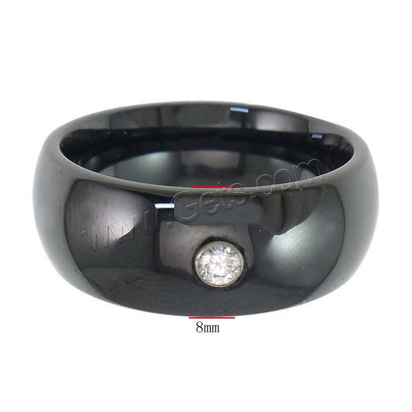 Alumina Ceramic Finger Ring, with Tungsten Alloy, different size for choice & with rhinestone, black, 8mm, Sold By PC
