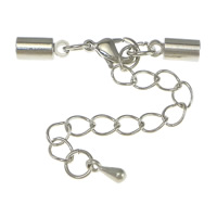 Brass Lobster Claw Cord Clasp, plated, with extender chain & with end cap Approx 3.5mm [