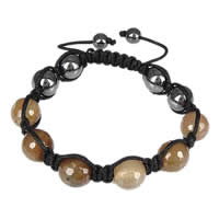 Agate Woven Ball Bracelets, with Nylon Cord & Hematite, adjustable, 12mm Approx 8-10 Inch 