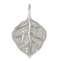 Cubic Zirconia Micro Pave Brass Pendant, Leaf, platinum plated, micro pave 51 pcs cubic zirconia Approx [