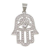 Cubic Zirconia Micro Pave Brass Pendant, Hamsa, platinum plated, with 925 logo & Islamic jewelry & micro pave cubic zirconia & hollow Approx 