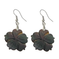 Black Shell Earring, with Brass, Flower, platinum color plated 46mm 