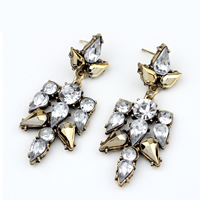 Crystal Rhinestone Earring, Zinc Alloy, with rubber earnut & Crystal, antique gold color plated, faceted 
