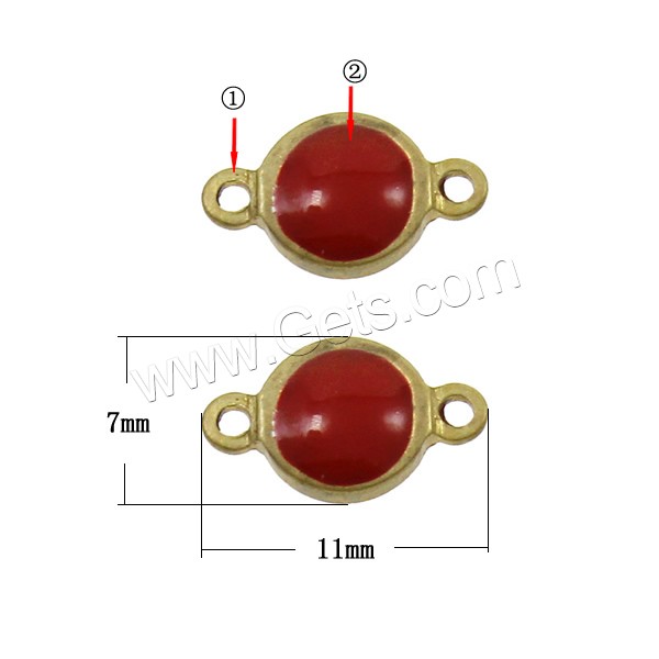 Enamel Brass Connector, Flat Round, plated, 1/1 loop, more colors for choice, nickel, lead & cadmium free, 11x7x3mm, Hole:Approx 1mm, Sold By PC