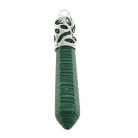 Malachite Pendants, with Brass, pendulum, platinum color plated, natural, 10x55-62mm Approx 