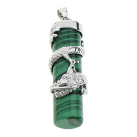 Malachite Pendants, with Brass, Column, platinum color plated, natural Approx 