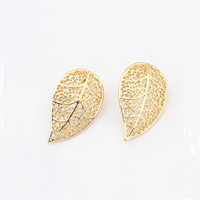 Zinc Alloy Stud Earring, Leaf, gold color plated, hollow 