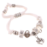 Fashion Velveteen Cord Bracelets, Zinc Alloy, with Velveteen Cord, Heart, antique silver color plated, charm bracelet & adjustable & with rhinestone, white, nickel, lead & cadmium free Approx 7.5 Inch 