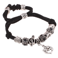 Fashion Velveteen Cord Bracelets, Zinc Alloy, with Velveteen Cord, Heart, antique silver color plated, charm bracelet & adjustable & with rhinestone, black, nickel, lead & cadmium free Approx 7.5 Inch 