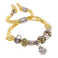 Fashion Velveteen Cord Bracelets, Zinc Alloy, with Velveteen Cord, Fortune Cat, antique silver color plated, charm bracelet & adjustable & with rhinestone, yellow, nickel, lead & cadmium free Approx 7.5 Inch 
